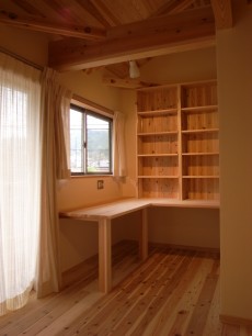 無垢杉と和紙クロスの家　書斎スペース